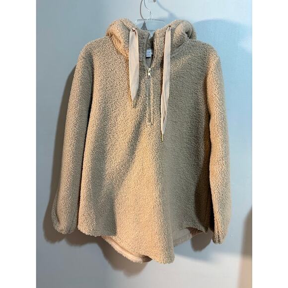 Loft Women's Tan Sherpa Teddy Hoodie Sweater Size Large NWT - Picture 1 of 9